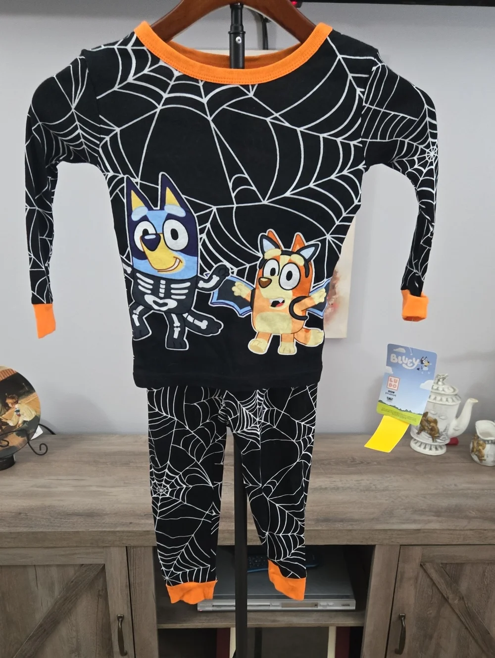 Kids Black & Orange Spiderweb Character Pajama Set